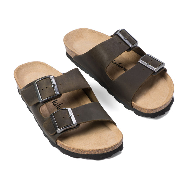 CH05 (LEATHER) - Sandal with two bands in leather with adjustable strap for women and men